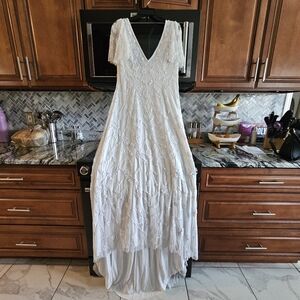 Lulu's Safiya White Sequined Flutter Sleeve Maxi Dress Size XL